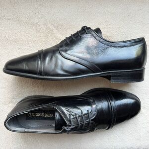 Claudio De Lorena Black Leather Cap Toe Lace Up Oxford Dress Shoes EU 40 US 10